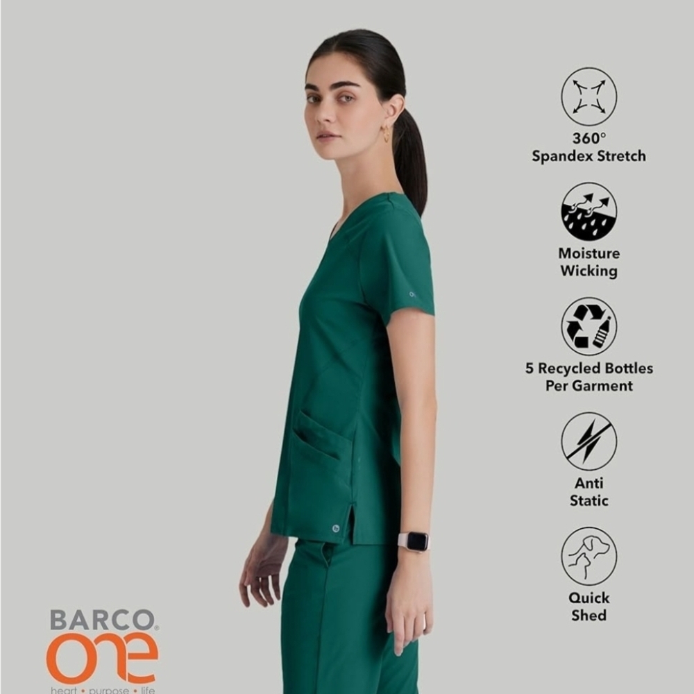 Women's V-Neck Scrub Top - Green - Picture 3 of 13